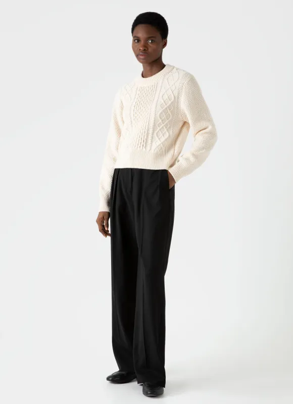 Women's Lambswool Cable Knit Jumper in Ecru sold by Sunspel