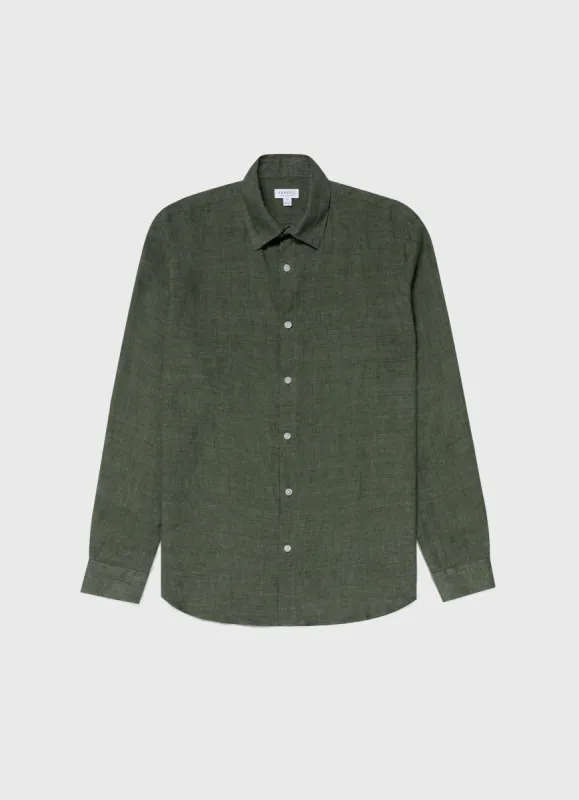 Men's Linen Shirt in Hunter Green sold by Sunspel