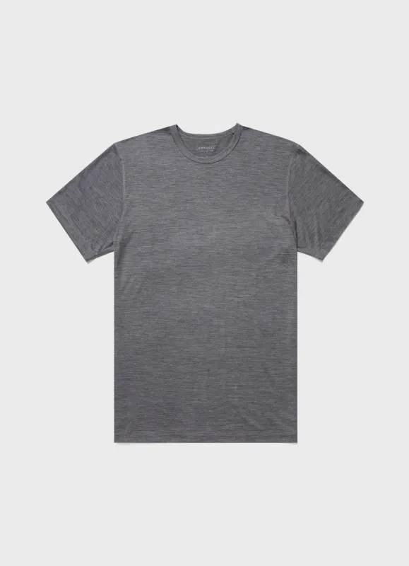 Men's Merino Long Sleeve Base Layer in Grey Melange sold by Sunspel