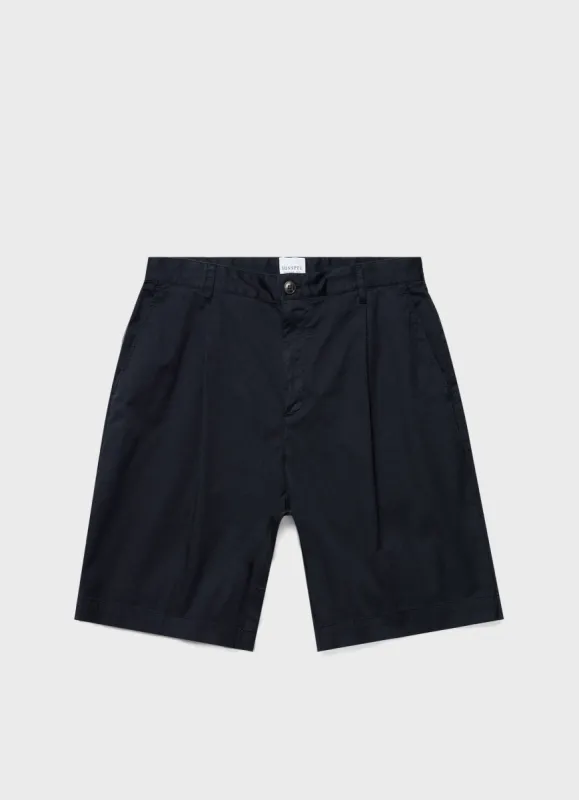 Men's Pleated Twill Short in Navy sold by Sunspel