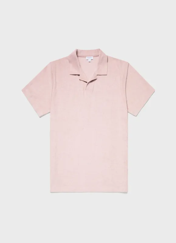 Men's Towelling Polo Shirt in Pale Pink sold by Sunspel
