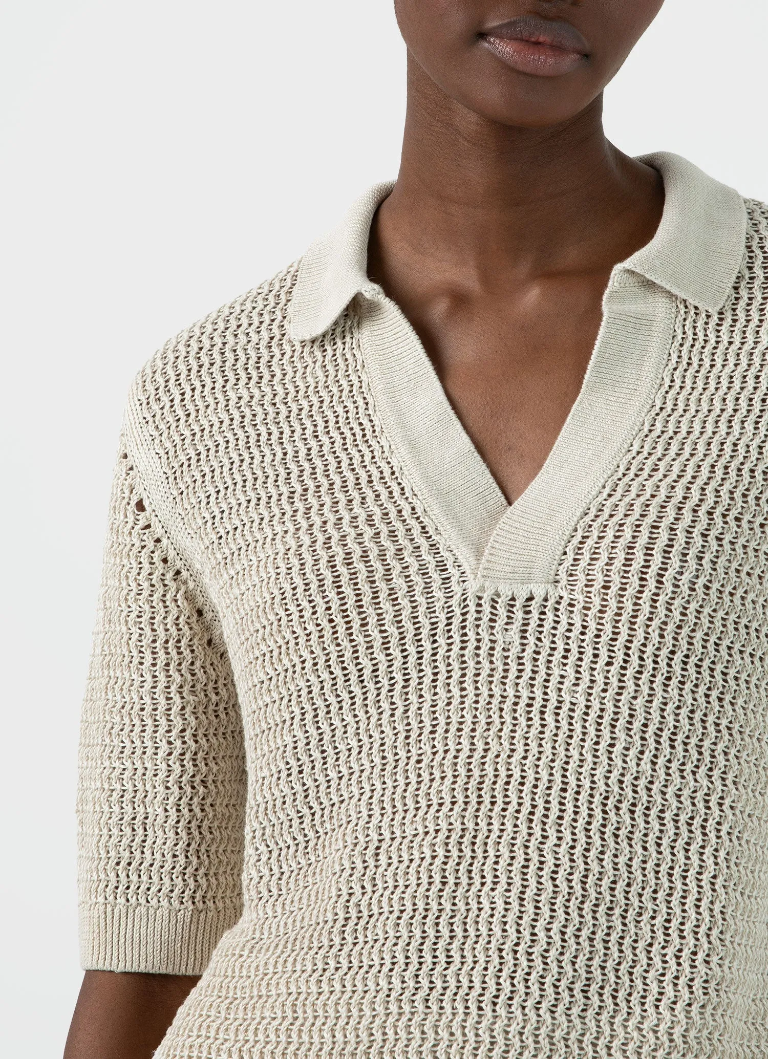 Women's Linen Mesh Polo Shirt in Ecru sold by Sunspel product image thumbnail 3