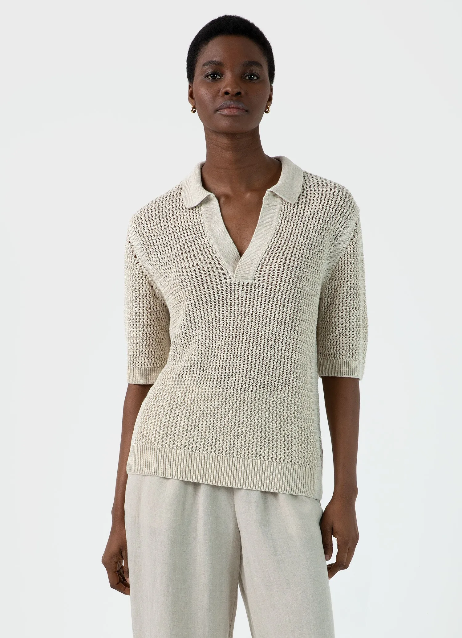 Women's Linen Mesh Polo Shirt in Ecru sold by Sunspel product image thumbnail 2