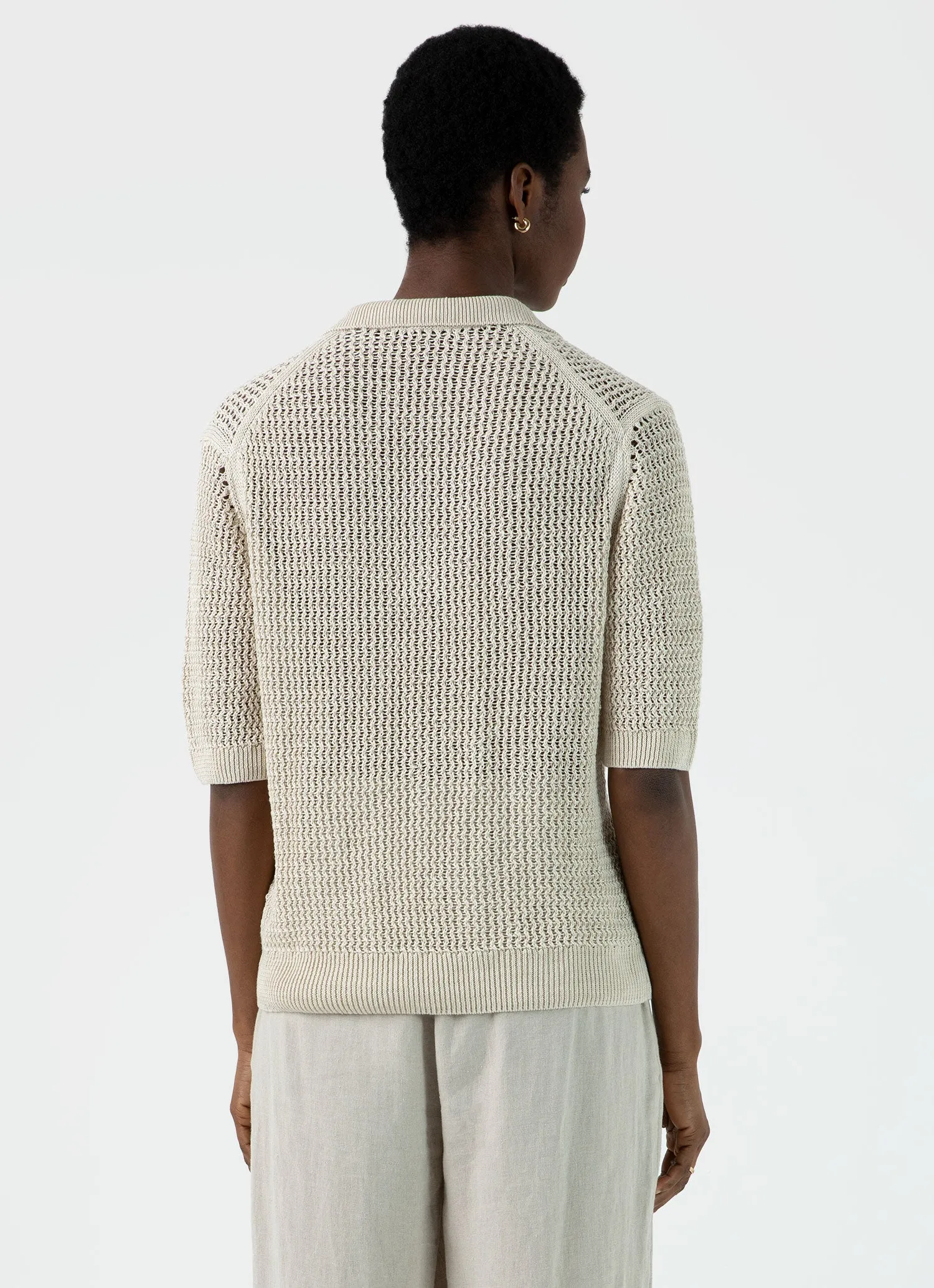Women's Linen Mesh Polo Shirt in Ecru sold by Sunspel product image thumbnail 4