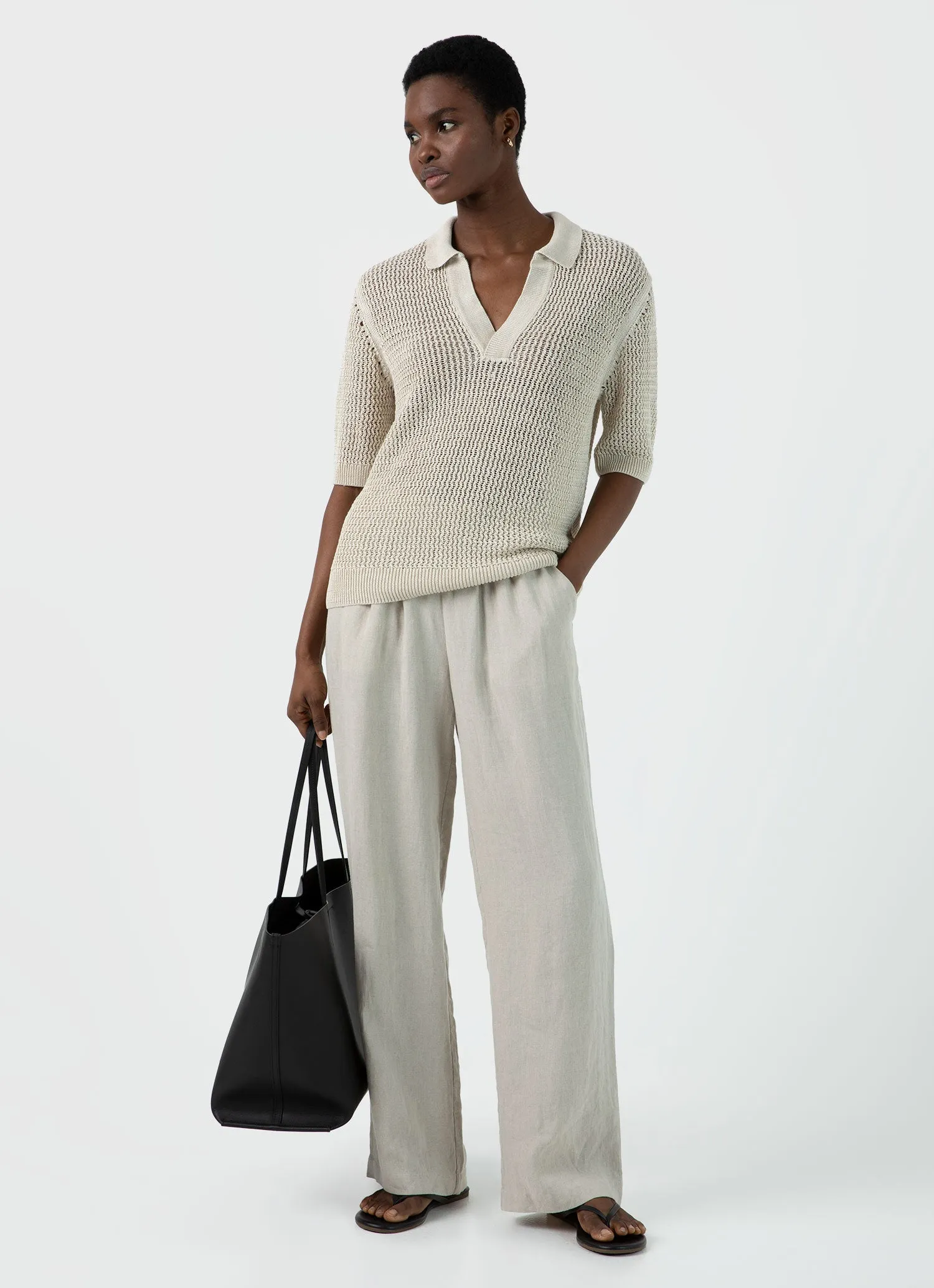 Women's Linen Mesh Polo Shirt in Ecru sold by Sunspel