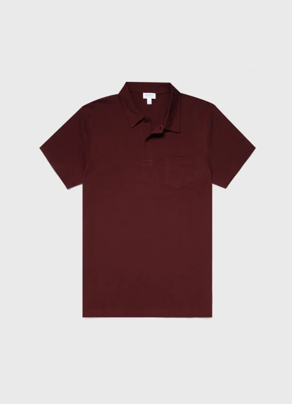 Men's Riviera Polo Shirt in Maroon sold by Sunspel