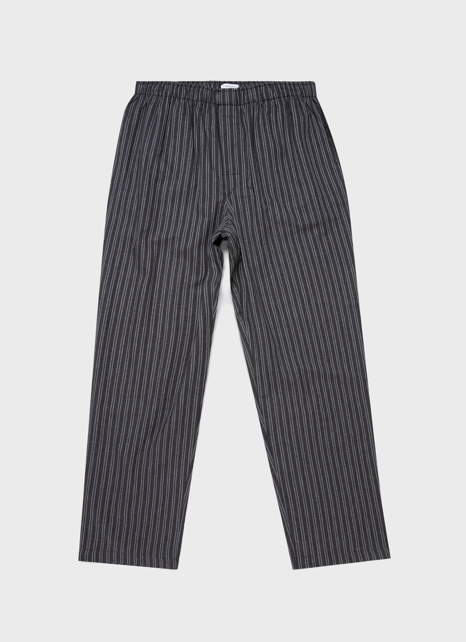 Men's Cotton Flannel Pyjama Trouser in Charcoal/Mid Grey Stripe sold by Sunspel