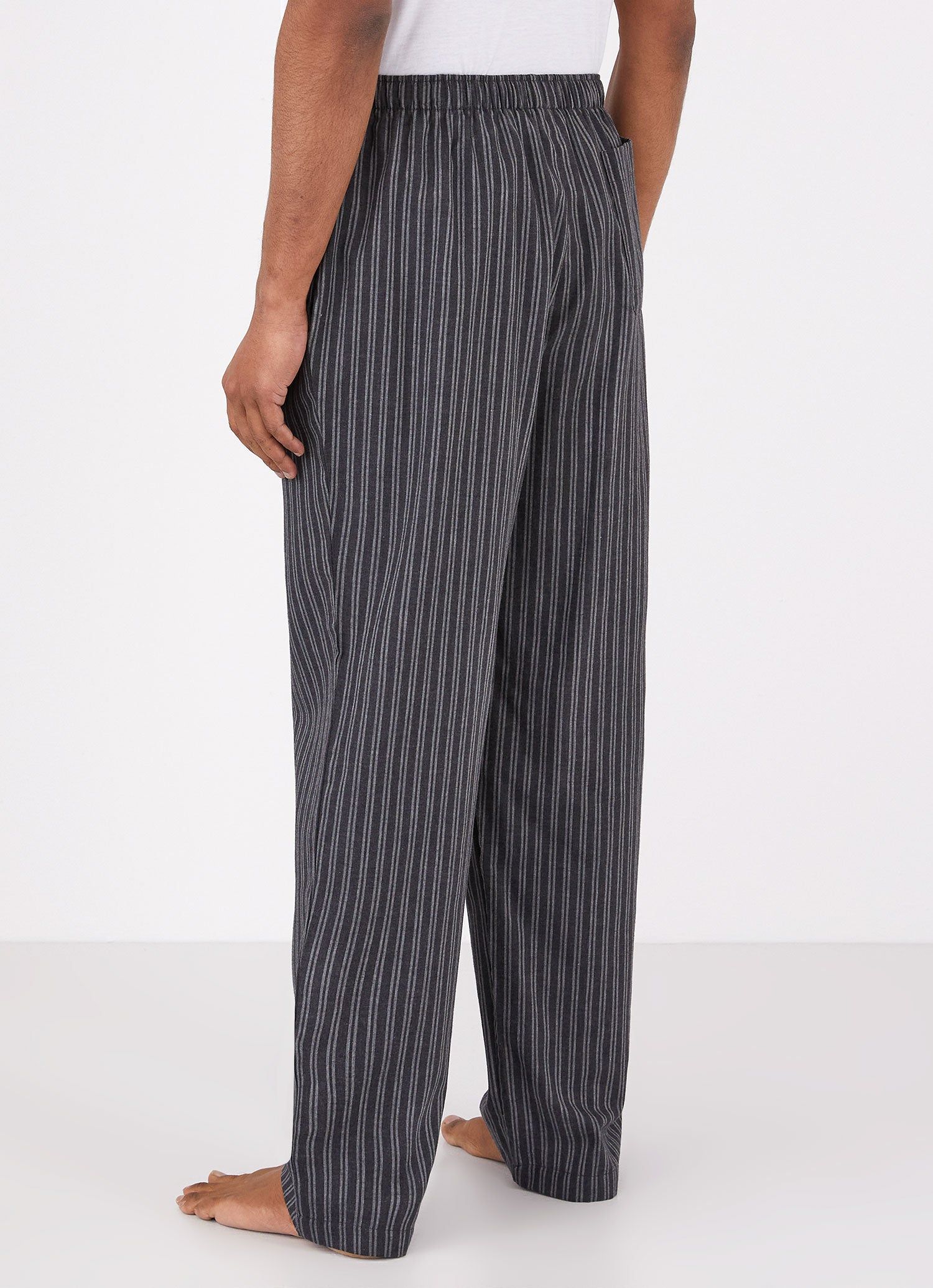 Men's Cotton Flannel Pyjama Trouser in Charcoal/Mid Grey Stripe sold by Sunspel product image thumbnail 4