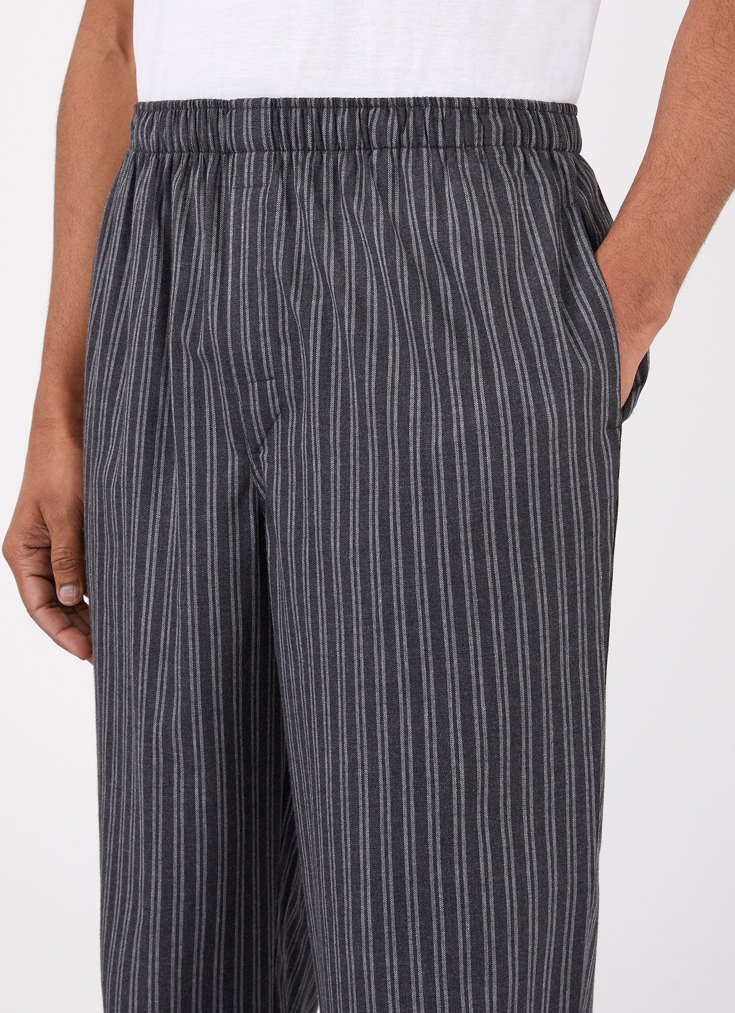 Men's Cotton Flannel Pyjama Trouser in Charcoal/Mid Grey Stripe sold by Sunspel product image thumbnail 5