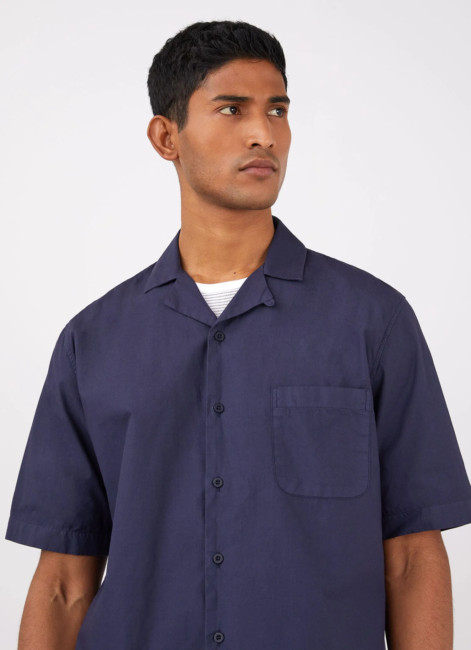 Men's Poplin Camp Collar Shirt in Navy sold by Sunspel product image thumbnail 5