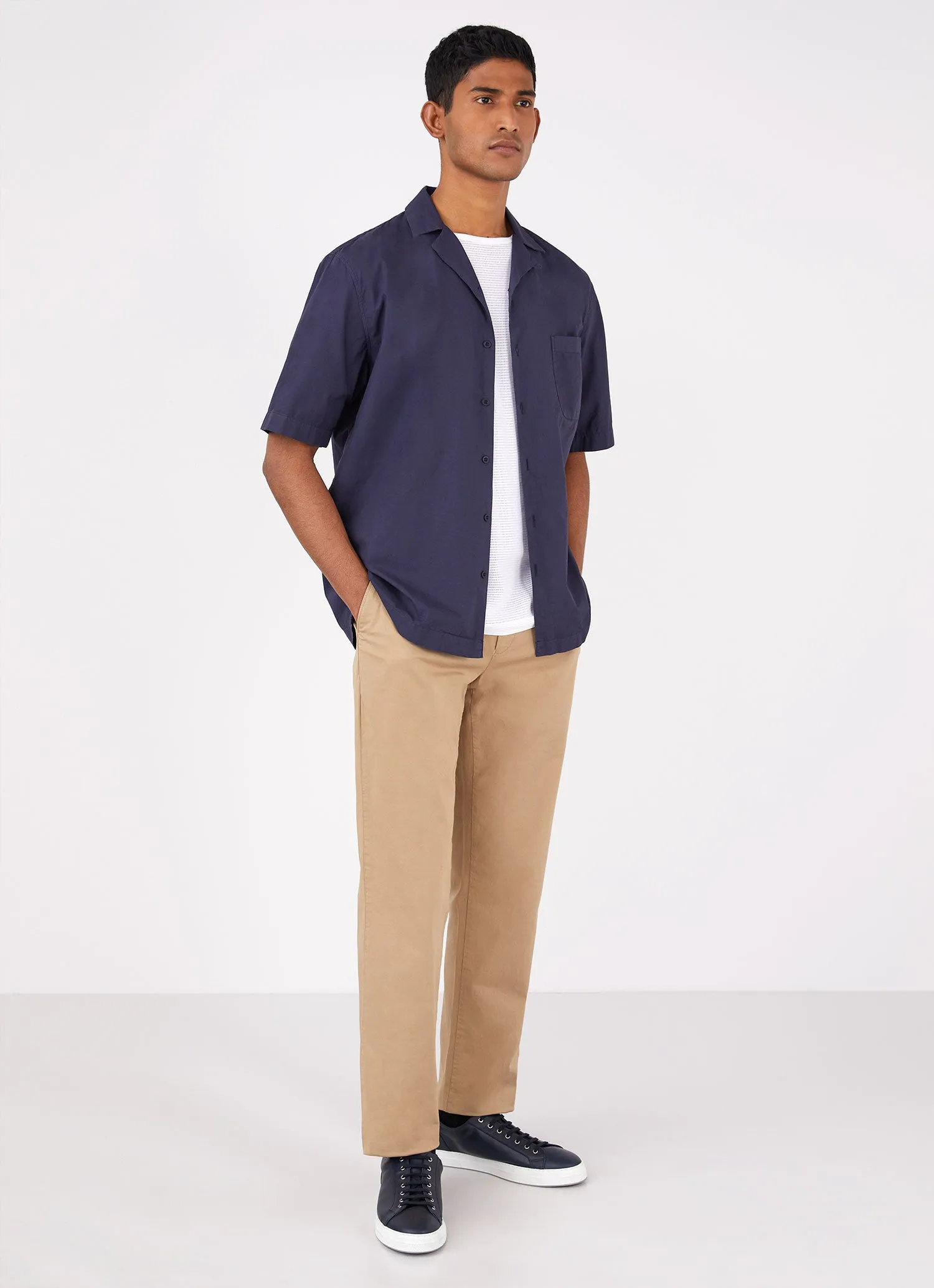 Men's Poplin Camp Collar Shirt in Navy sold by Sunspel product image thumbnail 3