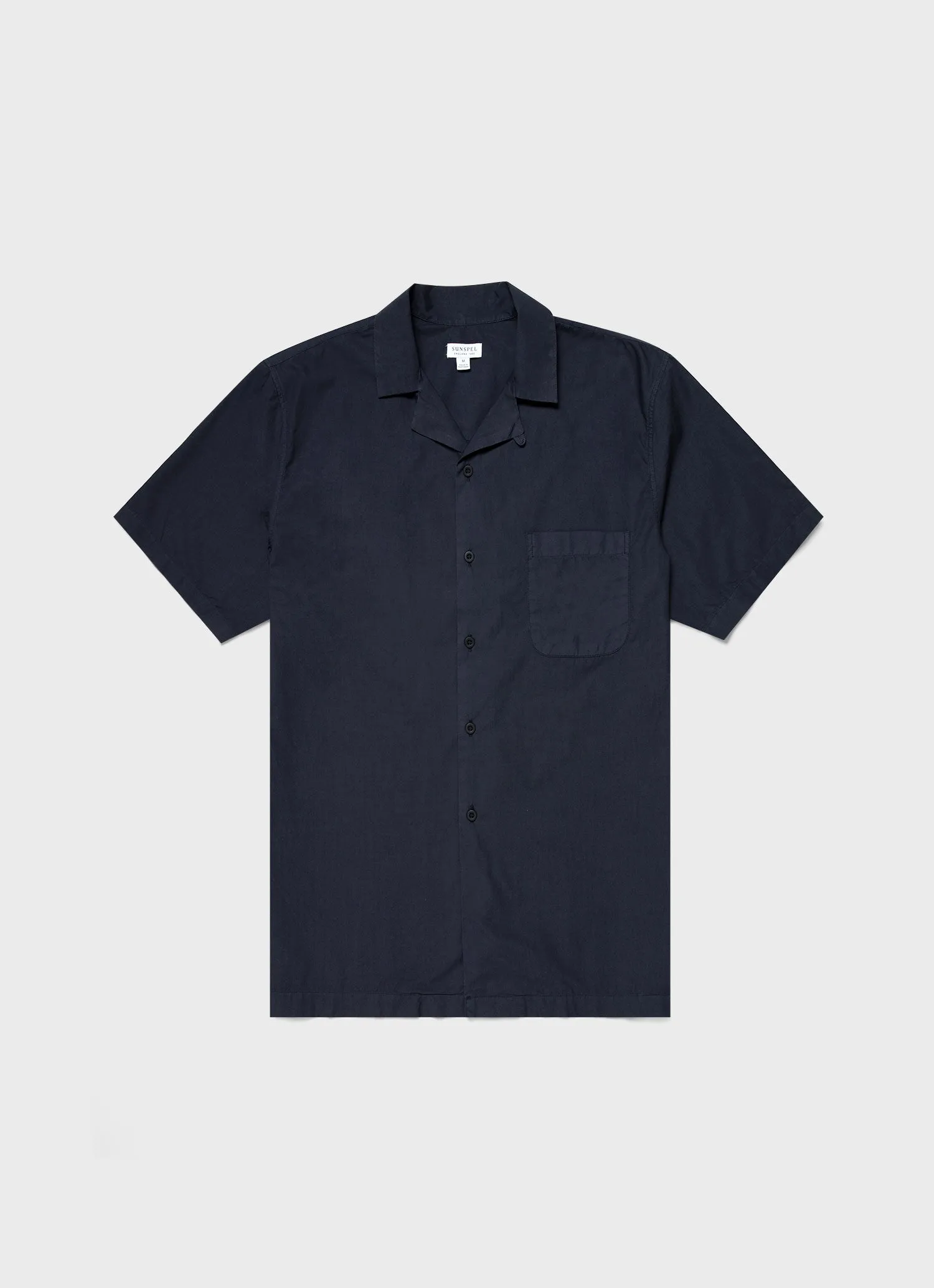 Men's Poplin Camp Collar Shirt in Navy sold by Sunspel