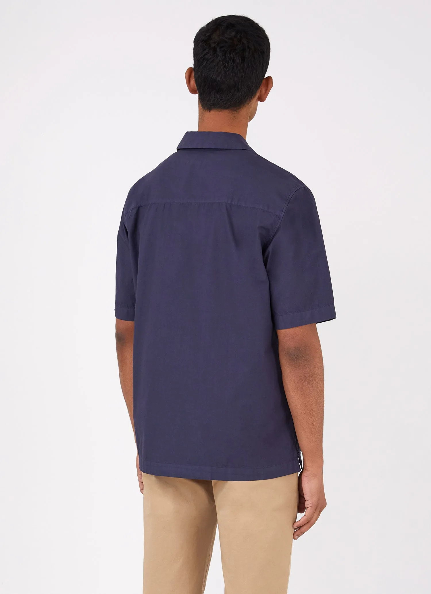 Men's Poplin Camp Collar Shirt in Navy sold by Sunspel product image thumbnail 4