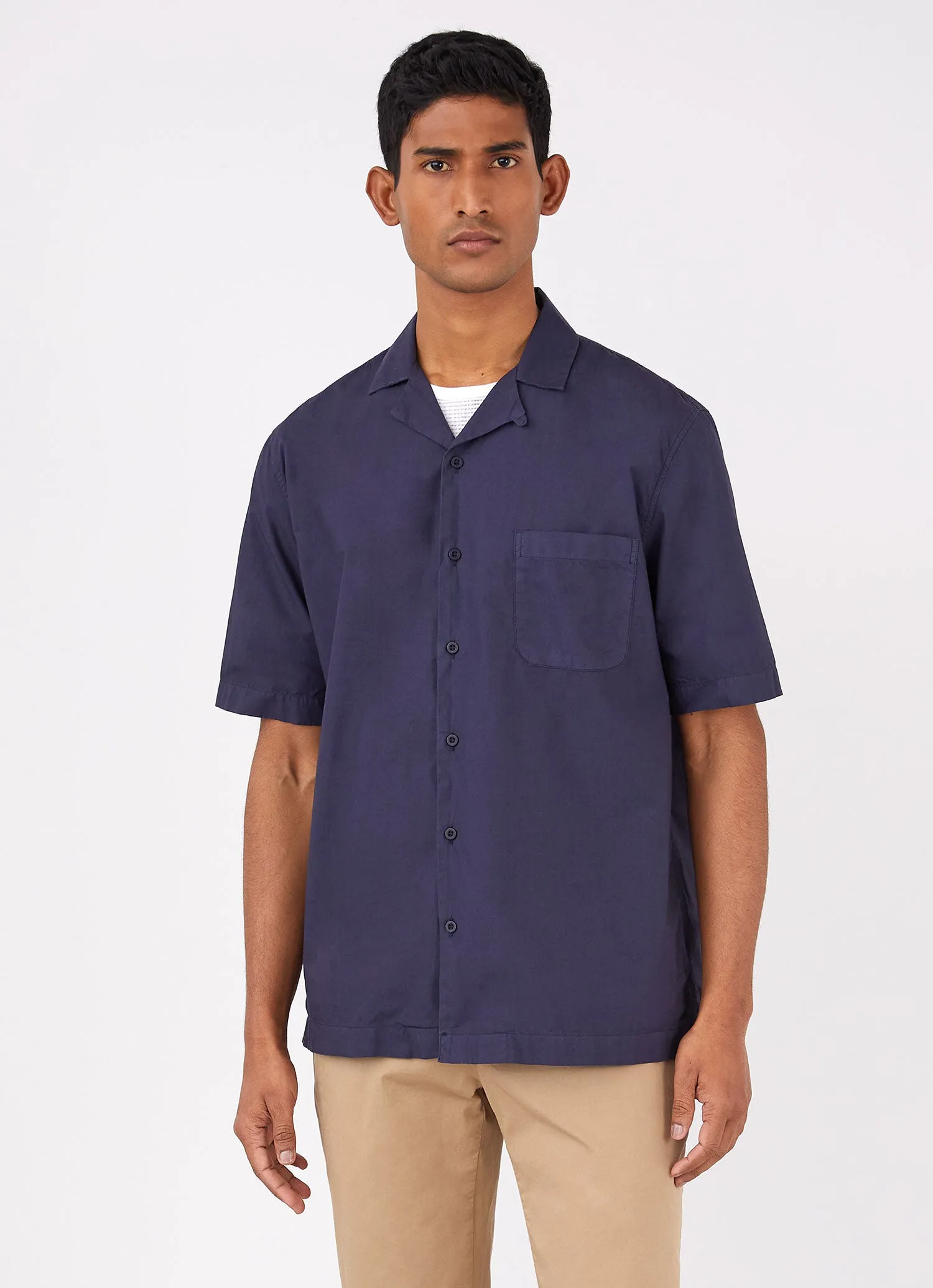 Men's Poplin Camp Collar Shirt in Navy sold by Sunspel product image thumbnail 2