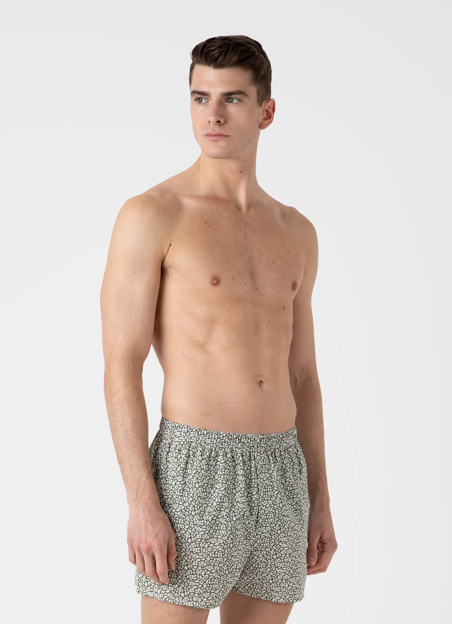 Men's Classic Boxer Shorts in Liberty Fabric in Khaki Feather Meadow sold by Sunspel product image thumbnail 2
