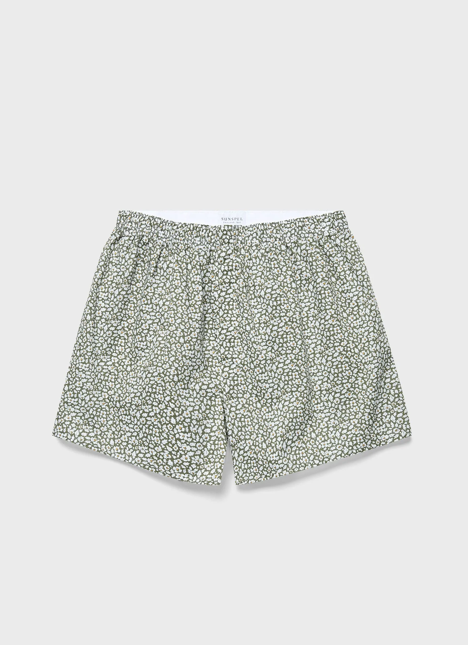 Men's Classic Boxer Shorts in Liberty Fabric in Khaki Feather Meadow sold by Sunspel