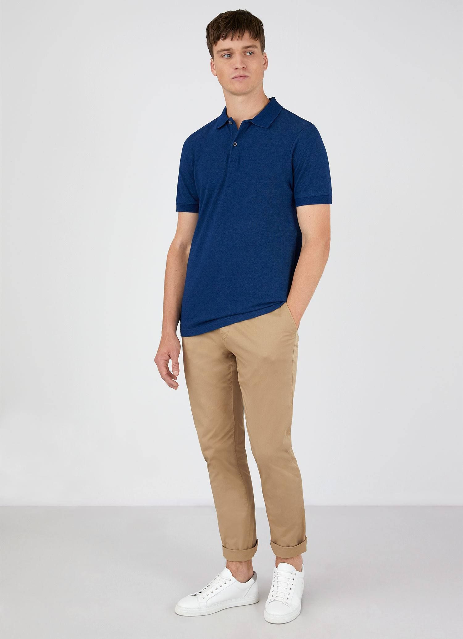 Men's Piqué Polo Shirt in Real Indigo sold by Sunspel product image thumbnail 3