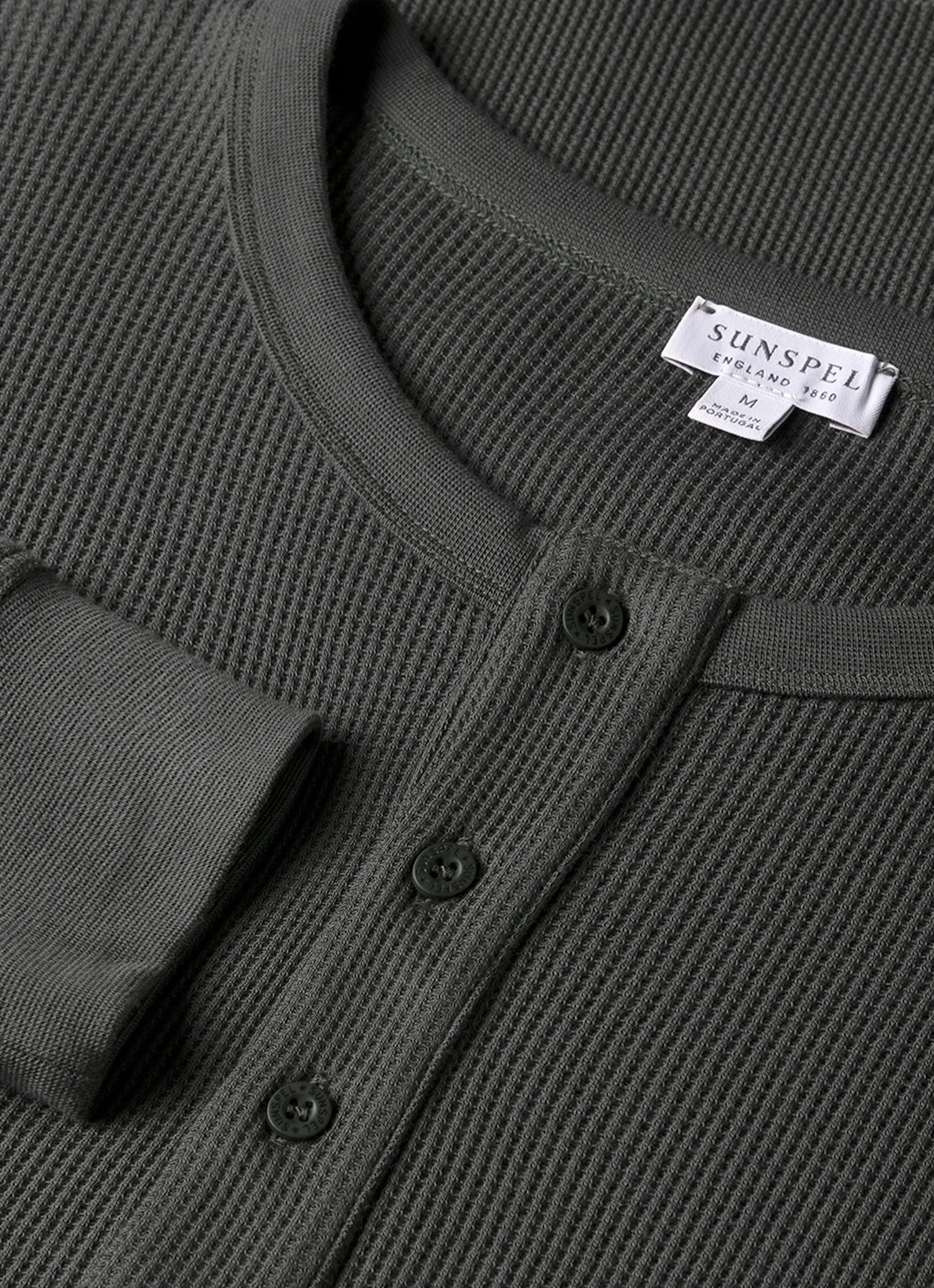 Men's Long Sleeve Waffle Henley in Drill Green sold by Sunspel product image thumbnail 4