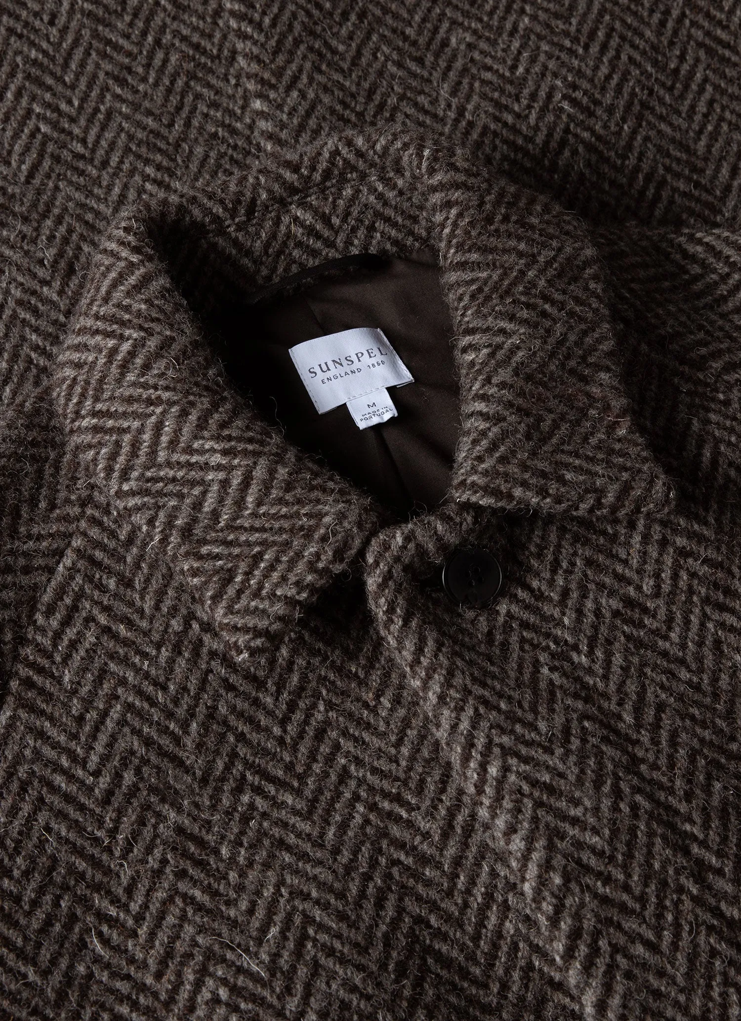 Men's British Wool Car Coat in Brown Herringbone sold by Sunspel product image thumbnail 4