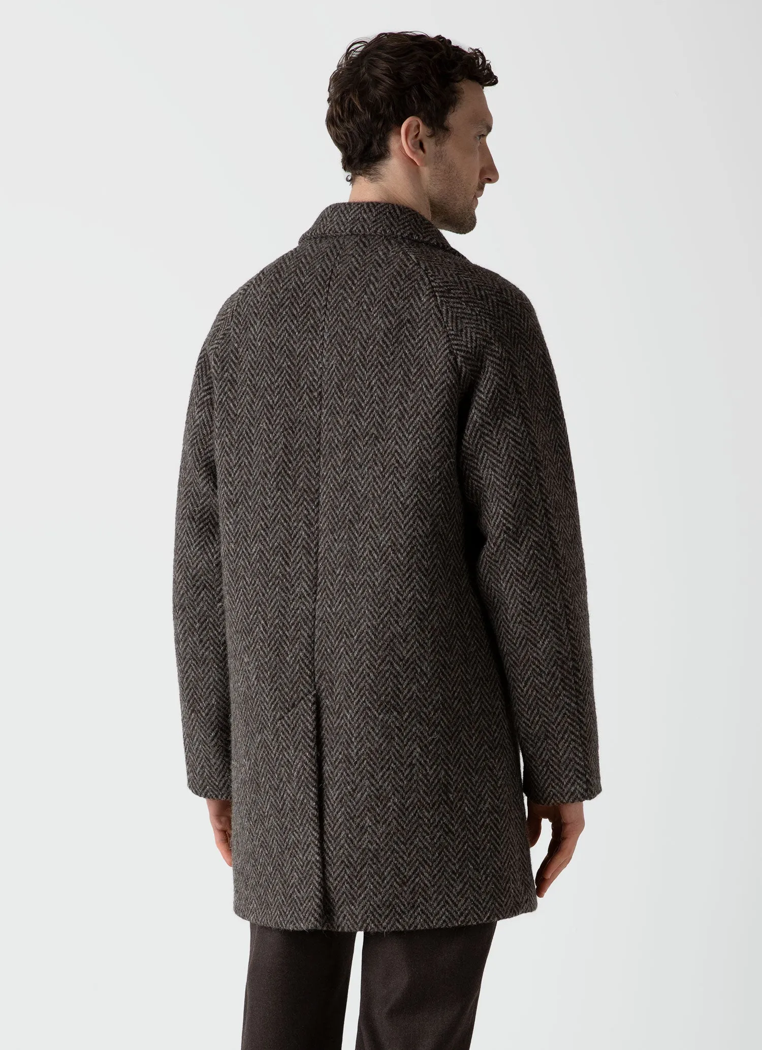 Men's British Wool Car Coat in Brown Herringbone sold by Sunspel product image thumbnail 5