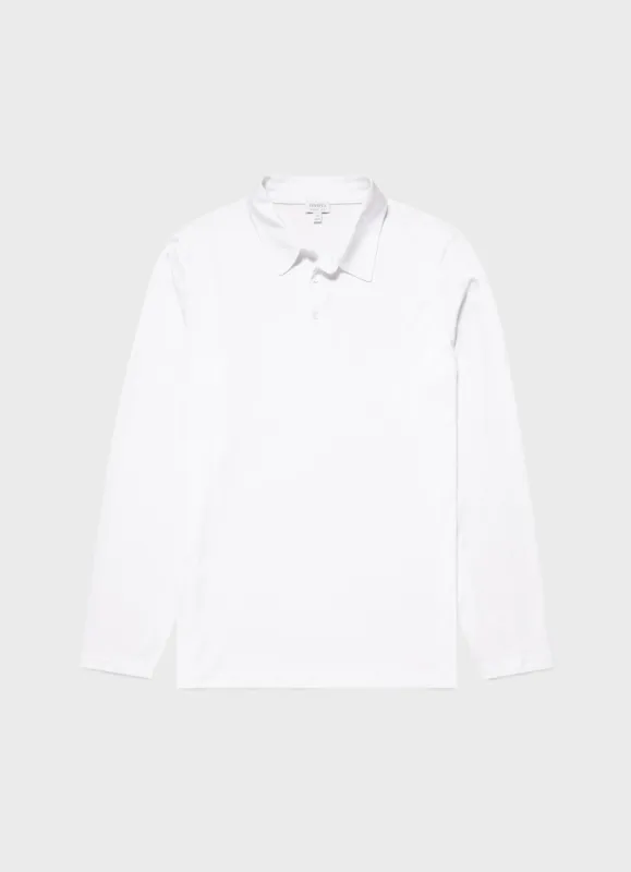 Men's Long Sleeve Classic Jersey Polo Shirt in White sold by Sunspel