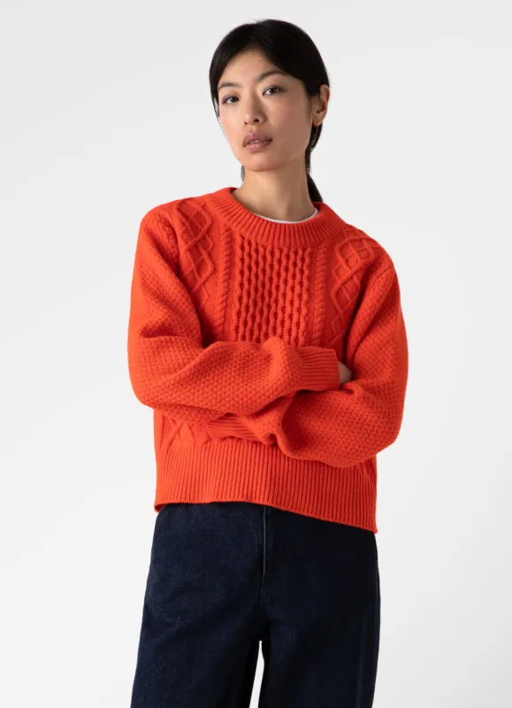 Women's Lambswool Cable Knit Jumper in Magma sold by Sunspel