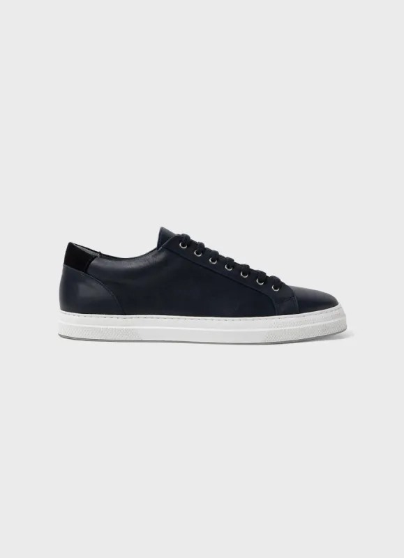 Men's Leather Tennis Shoes in Navy sold by Sunspel