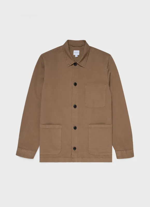 Men's Cotton Linen Twin Pocket Jacket in Dark Tan sold by Sunspel