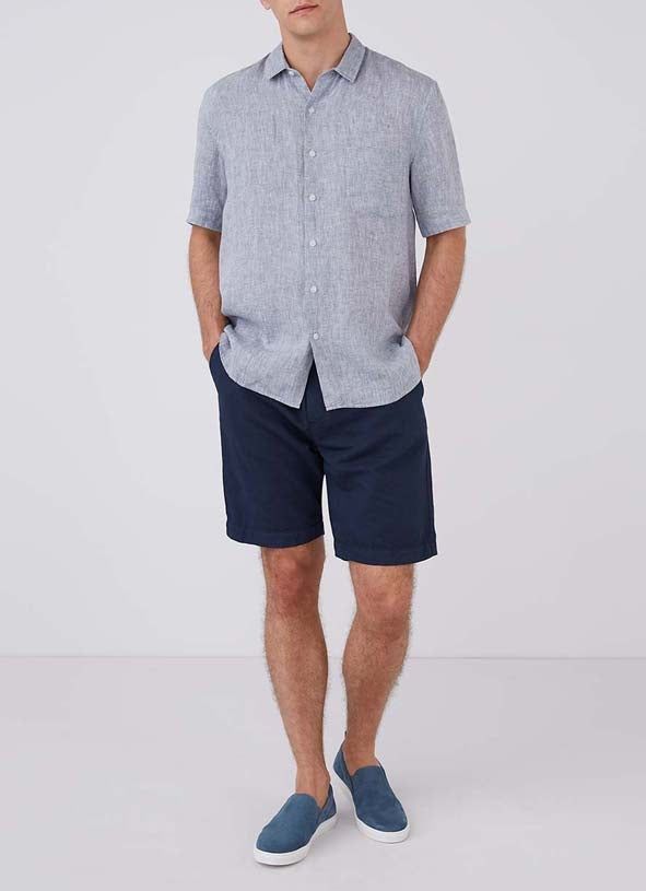 Men's Italian Linen Short Sleeve Shirt in Grey Melange in Grey Melange sold by Sunspel product image thumbnail 3