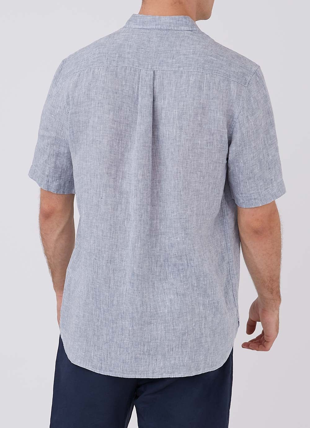 Men's Italian Linen Short Sleeve Shirt in Grey Melange in Grey Melange sold by Sunspel product image thumbnail 4