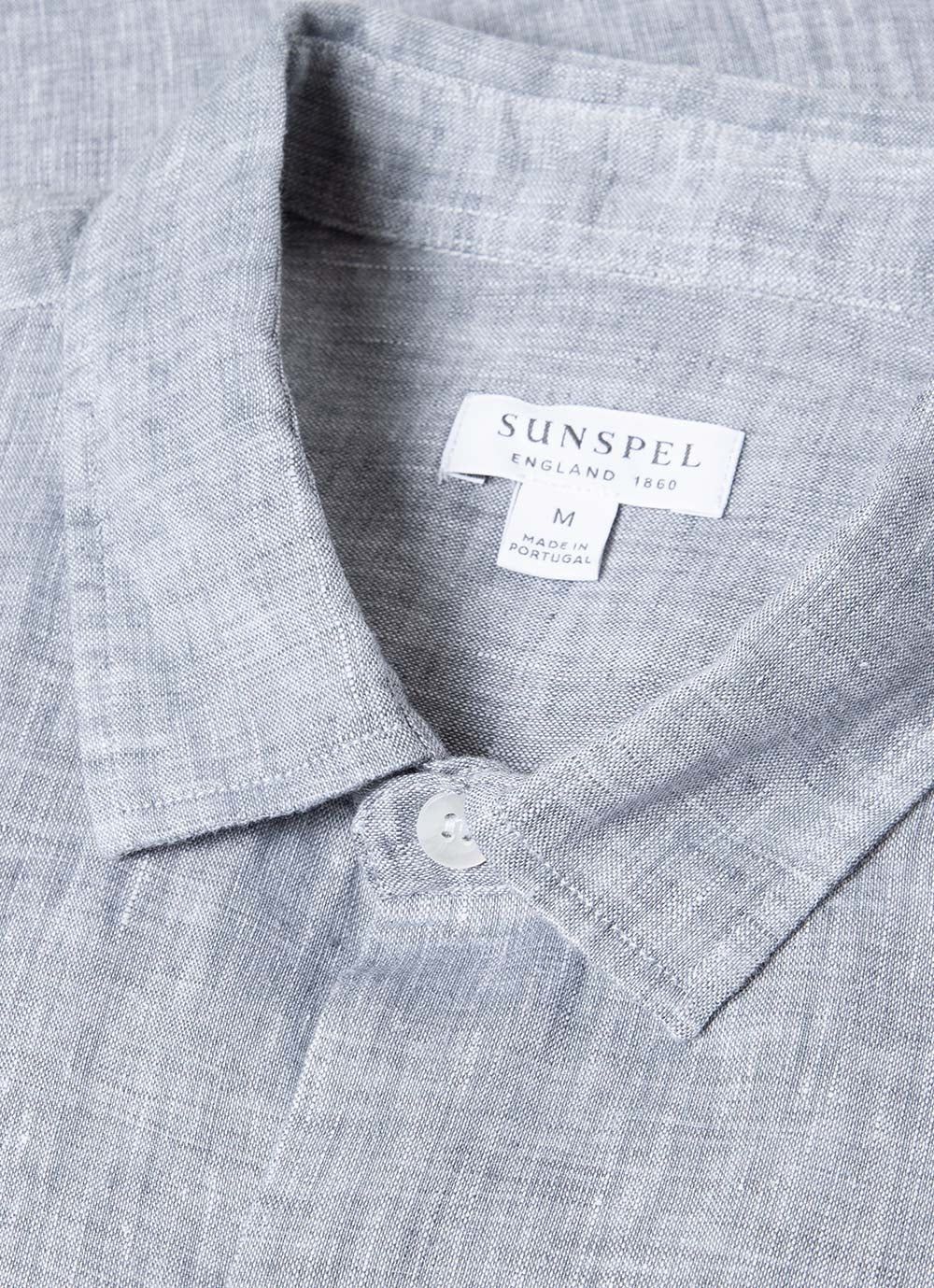 Men's Italian Linen Short Sleeve Shirt in Grey Melange in Grey Melange sold by Sunspel product image thumbnail 5