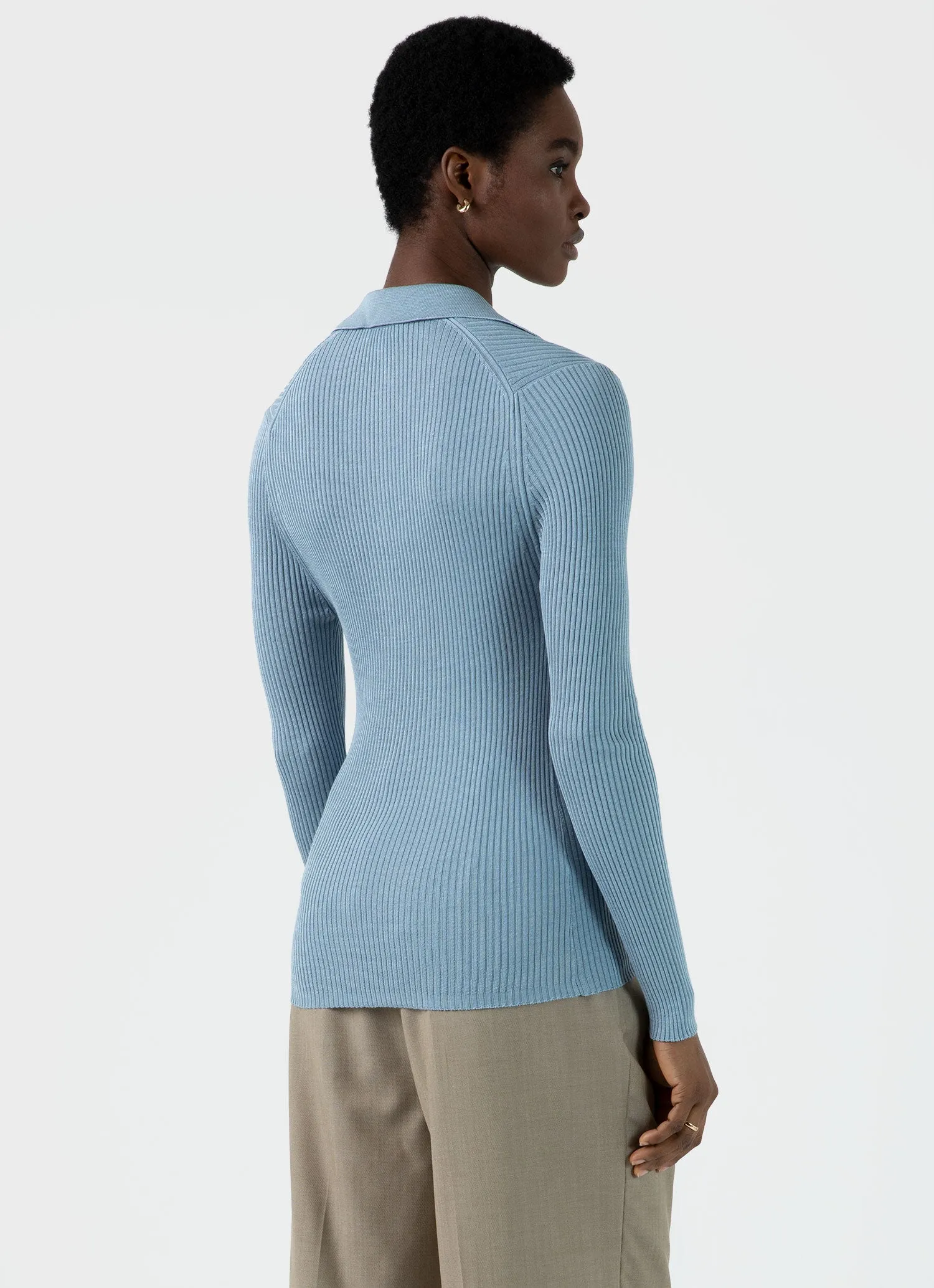 Women's Mulberry Silk Rib Cardigan in Light Blue sold by Sunspel product image thumbnail 4