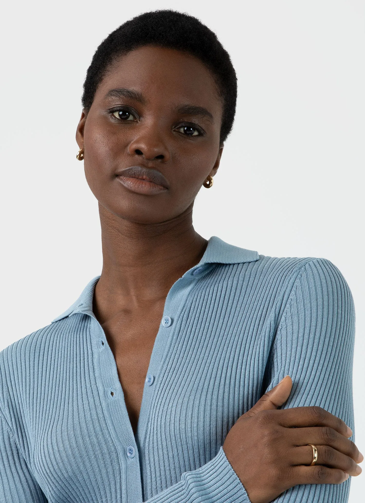 Women's Mulberry Silk Rib Cardigan in Light Blue sold by Sunspel product image thumbnail 3