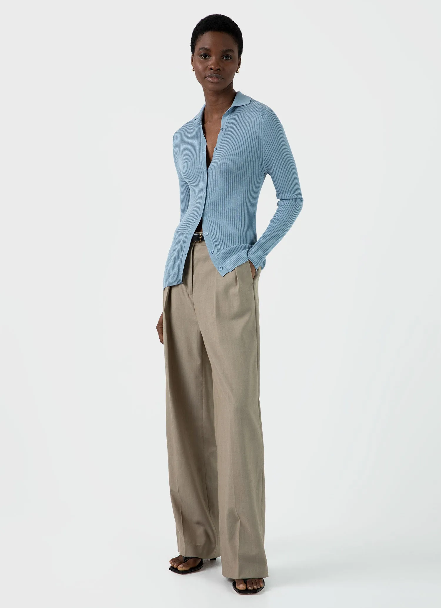Women's Mulberry Silk Rib Cardigan in Light Blue sold by Sunspel product image thumbnail 2