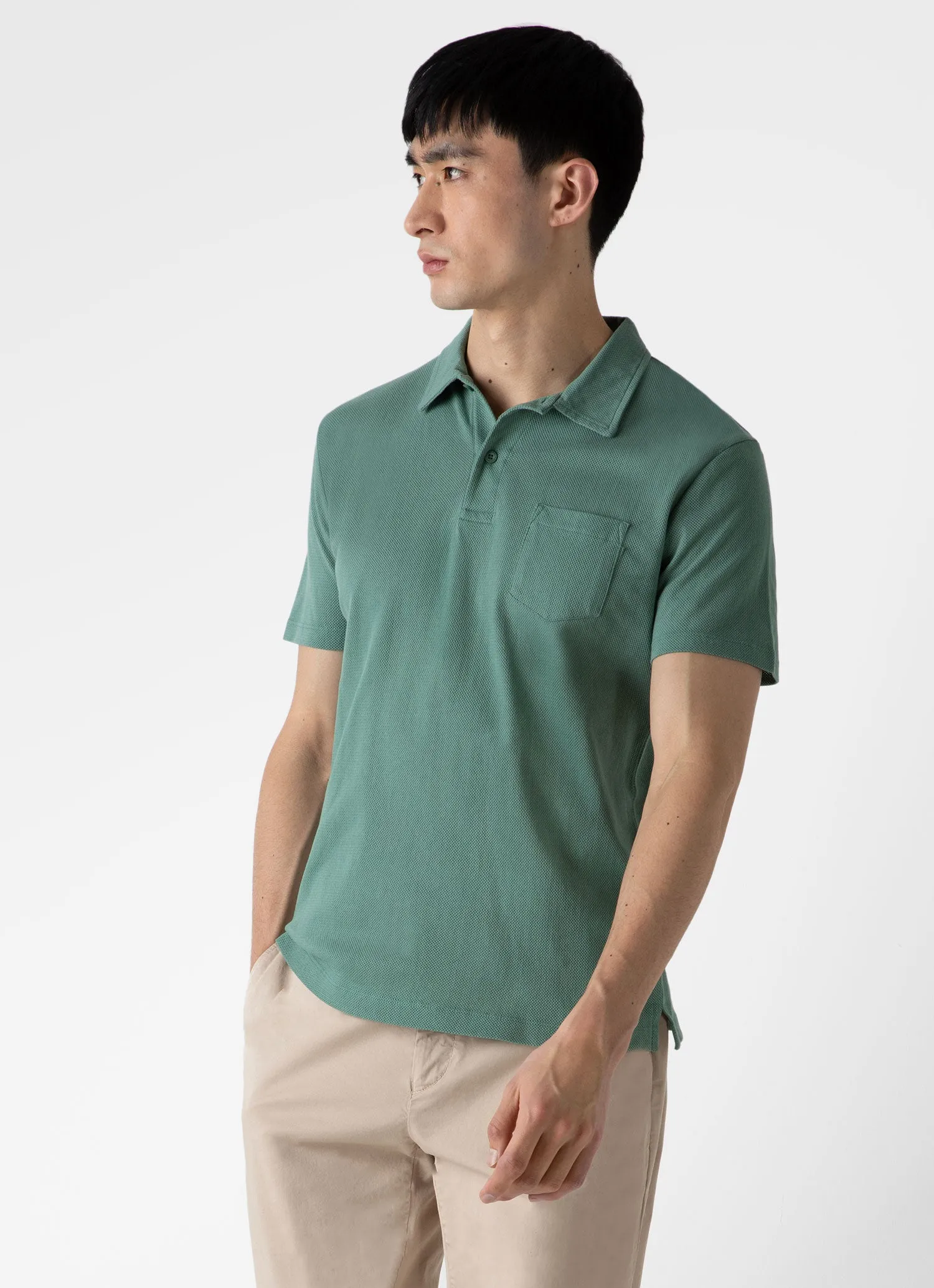 Men's Riviera Polo Shirt in Light Pine sold by Sunspel product image thumbnail 2
