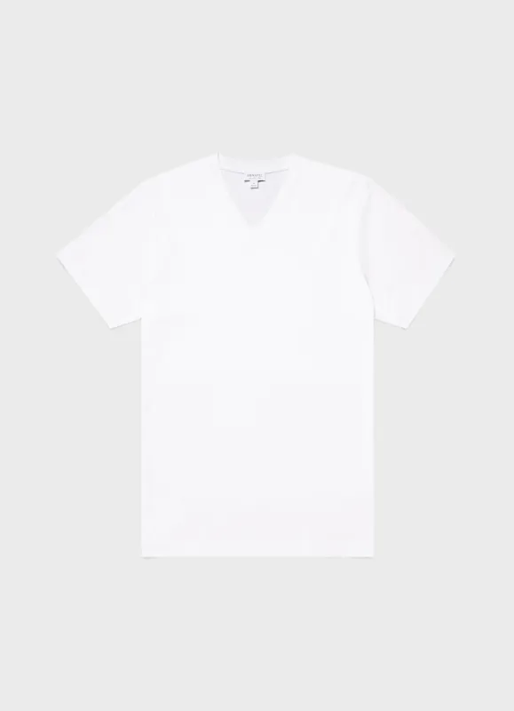 Men's Riviera V-neck T-shirt in White sold by Sunspel