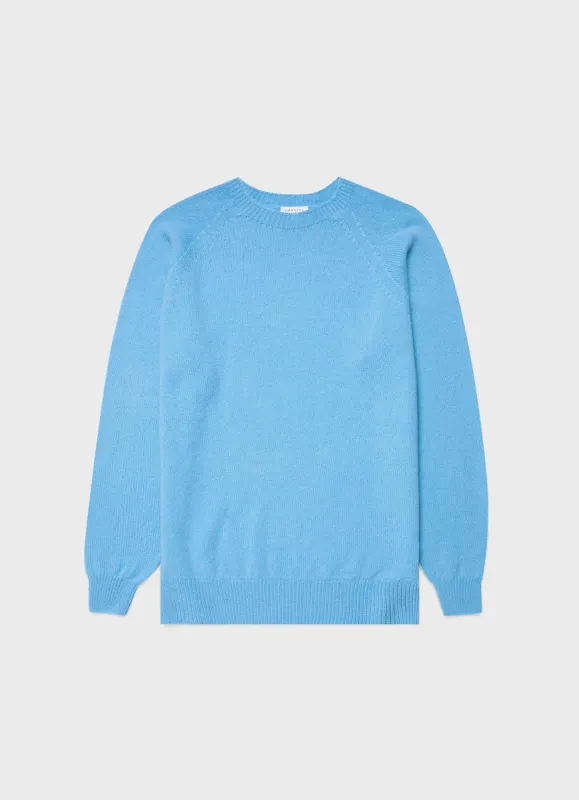 Men's Lambswool Crew Neck Jumper in Cyan Blue sold by Sunspel