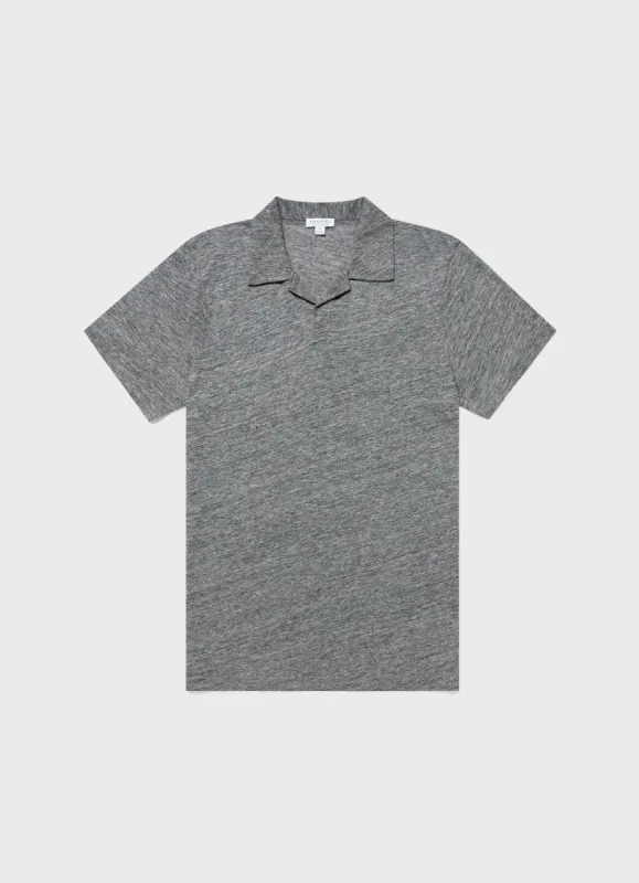 Men's Linen Polo Shirt in Mid Grey Melange sold by Sunspel