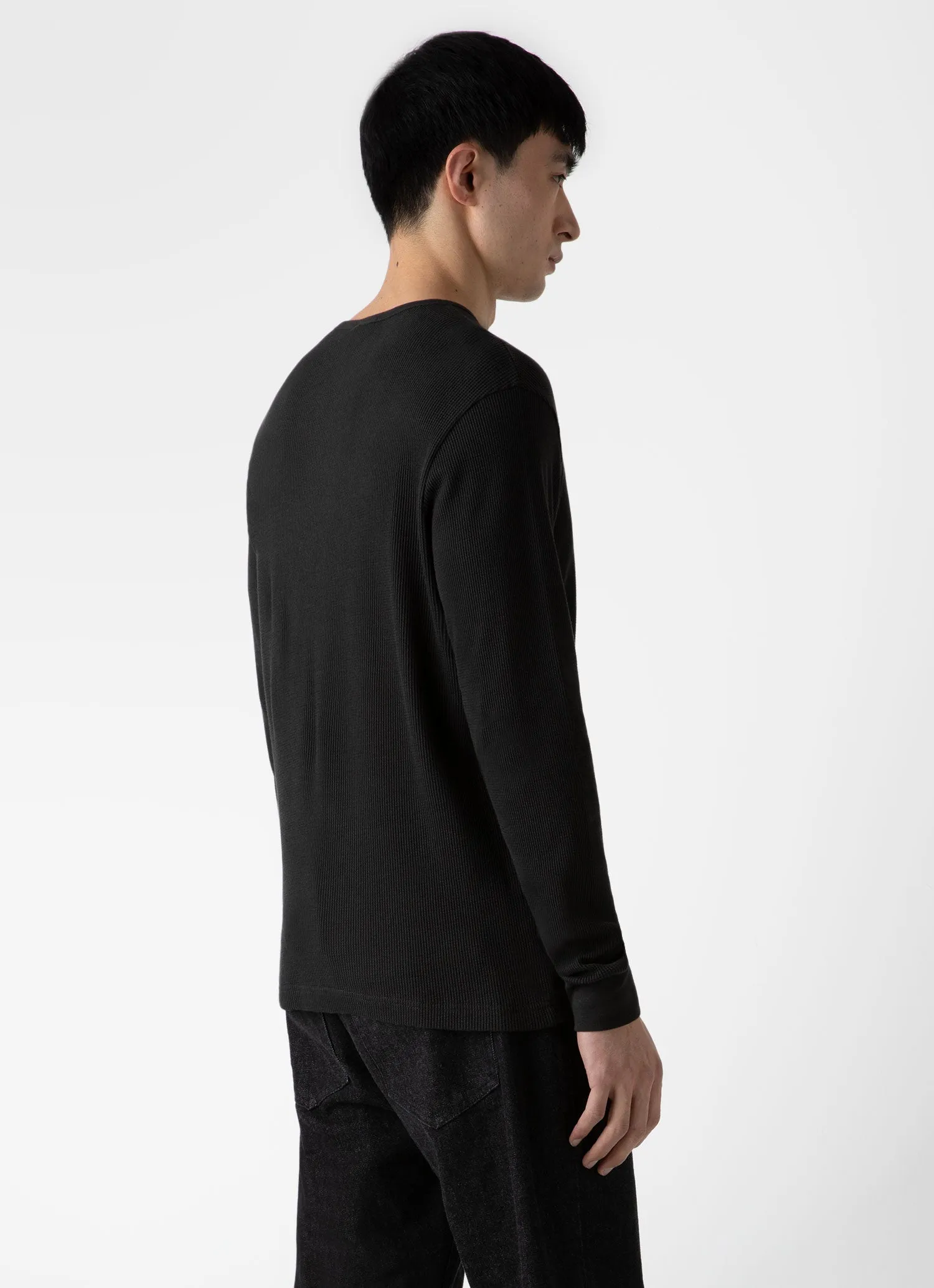 Men's Long Sleeve Waffle Henley in Coffee sold by Sunspel product image thumbnail 4