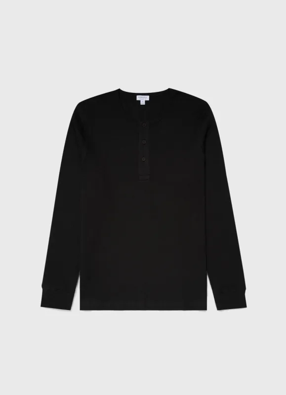 Men's Long Sleeve Waffle Henley in Coffee sold by Sunspel