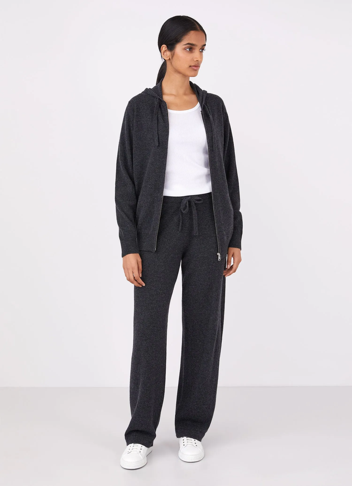 Women's Cashmere Zip Hoodie in Charcoal Melange sold by Sunspel product image thumbnail 3