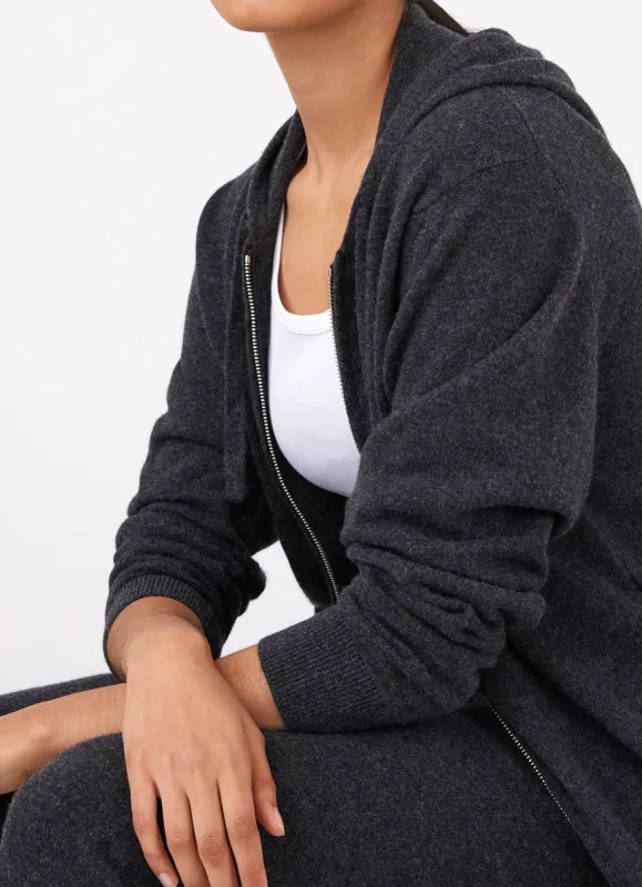Women's Cashmere Zip Hoodie in Charcoal Melange sold by Sunspel