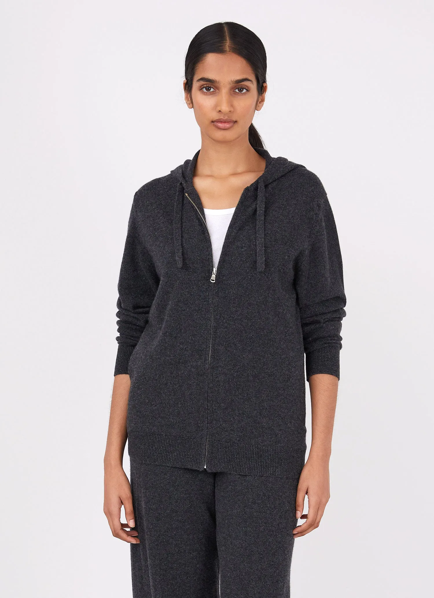 Women's Cashmere Zip Hoodie in Charcoal Melange sold by Sunspel product image thumbnail 2