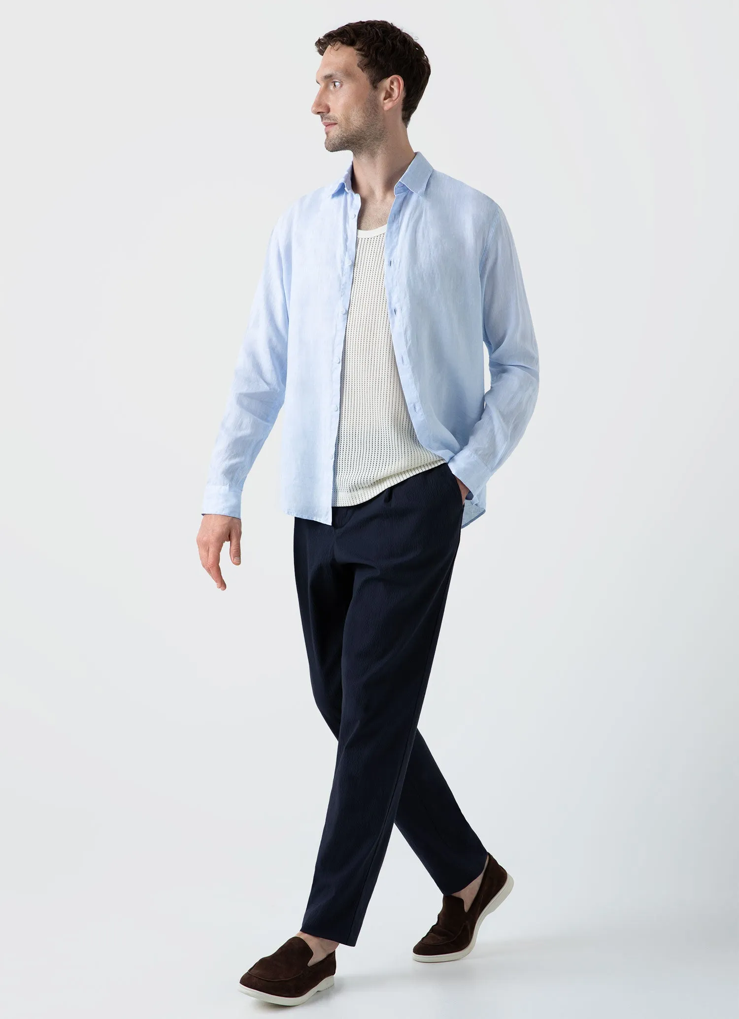 Men's Linen Shirt in Light Blue sold by Sunspel product image thumbnail 3