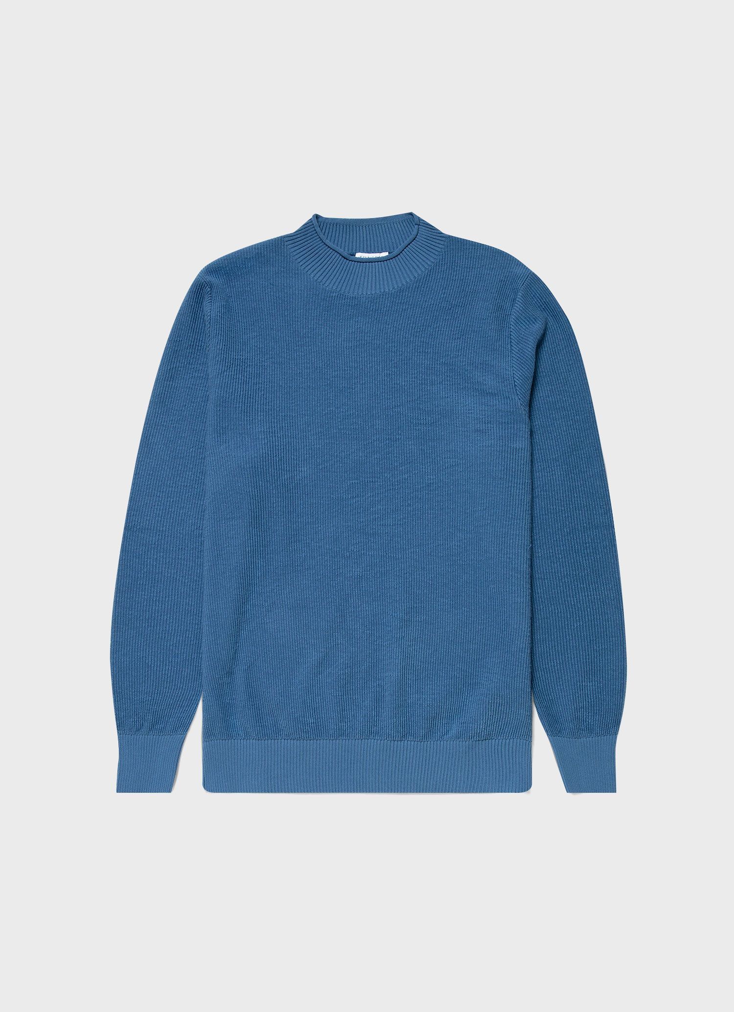 Men's Textured Guernsey Jumper in Lake Blue sold by Sunspel