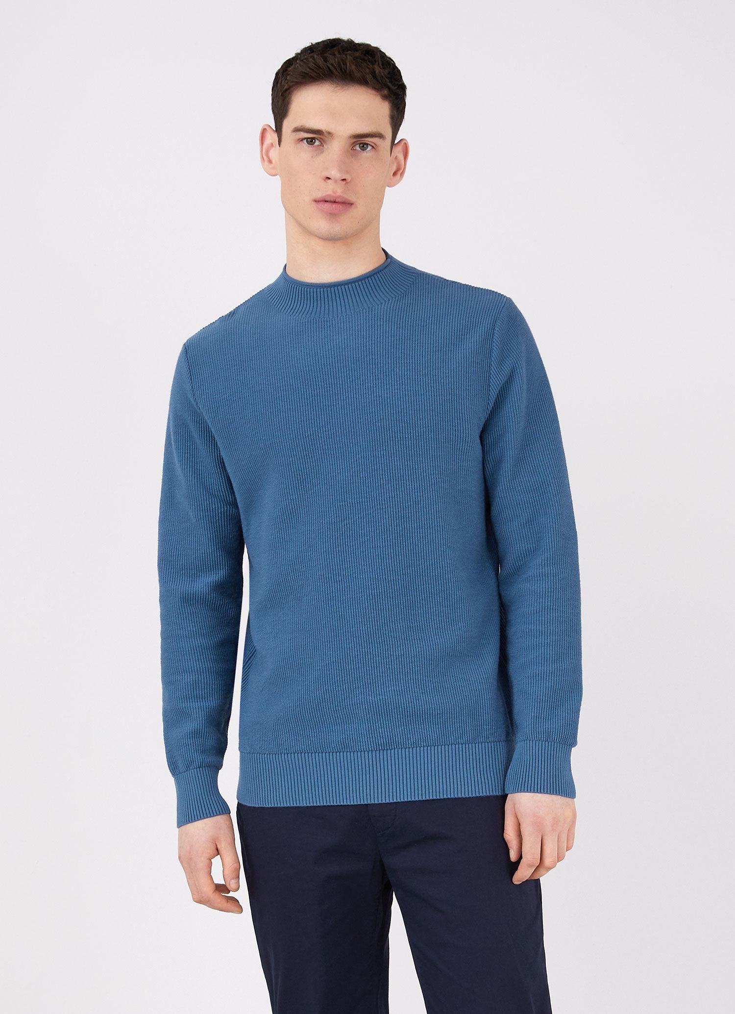 Men's Textured Guernsey Jumper in Lake Blue sold by Sunspel product image thumbnail 2