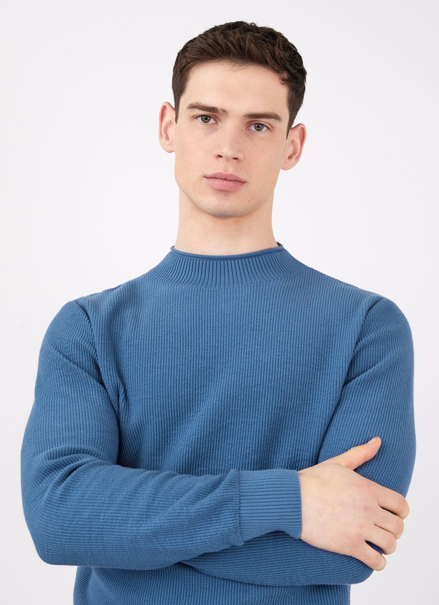 Men's Textured Guernsey Jumper in Lake Blue sold by Sunspel product image thumbnail 5