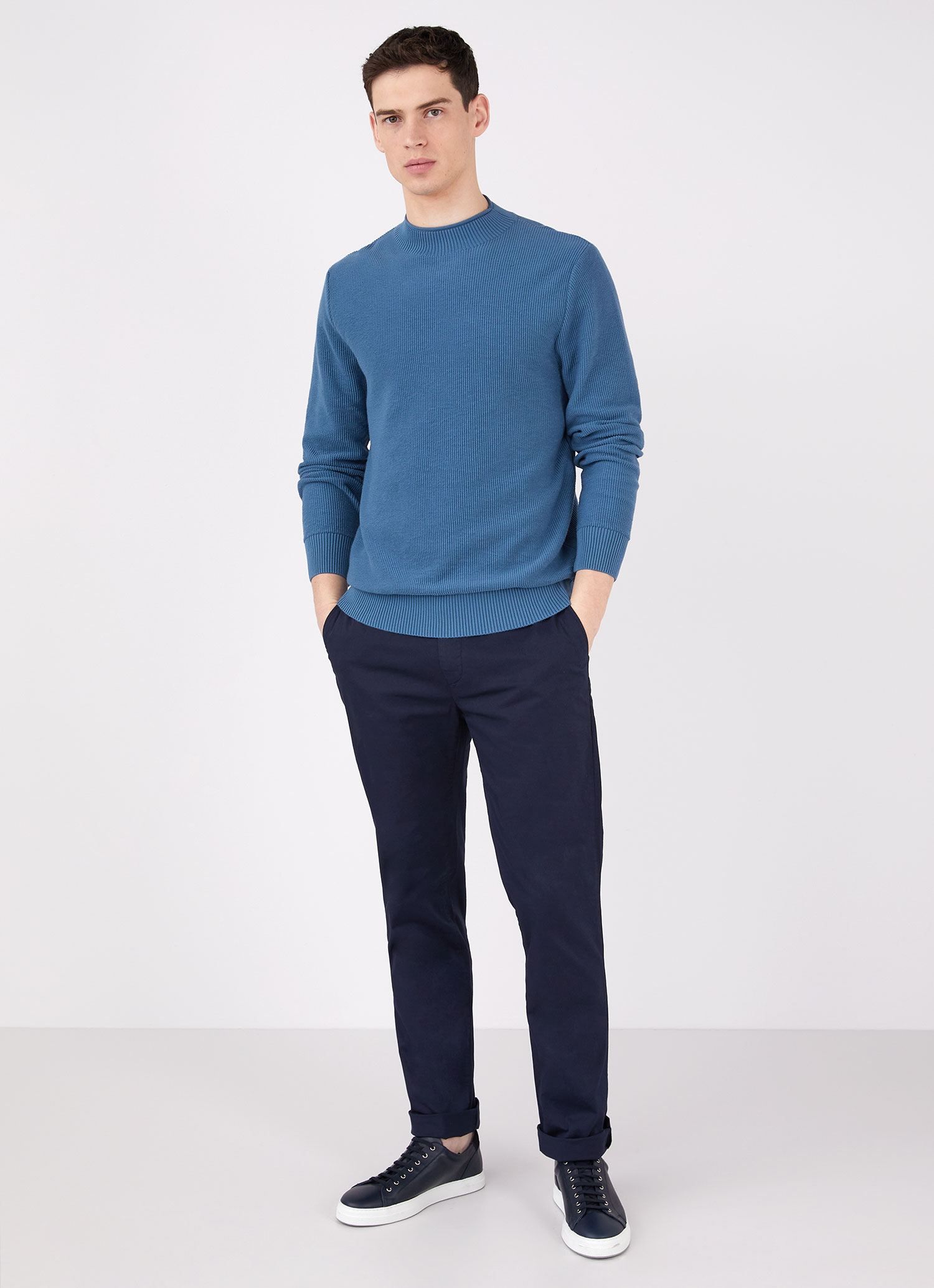 Men's Textured Guernsey Jumper in Lake Blue sold by Sunspel product image thumbnail 3