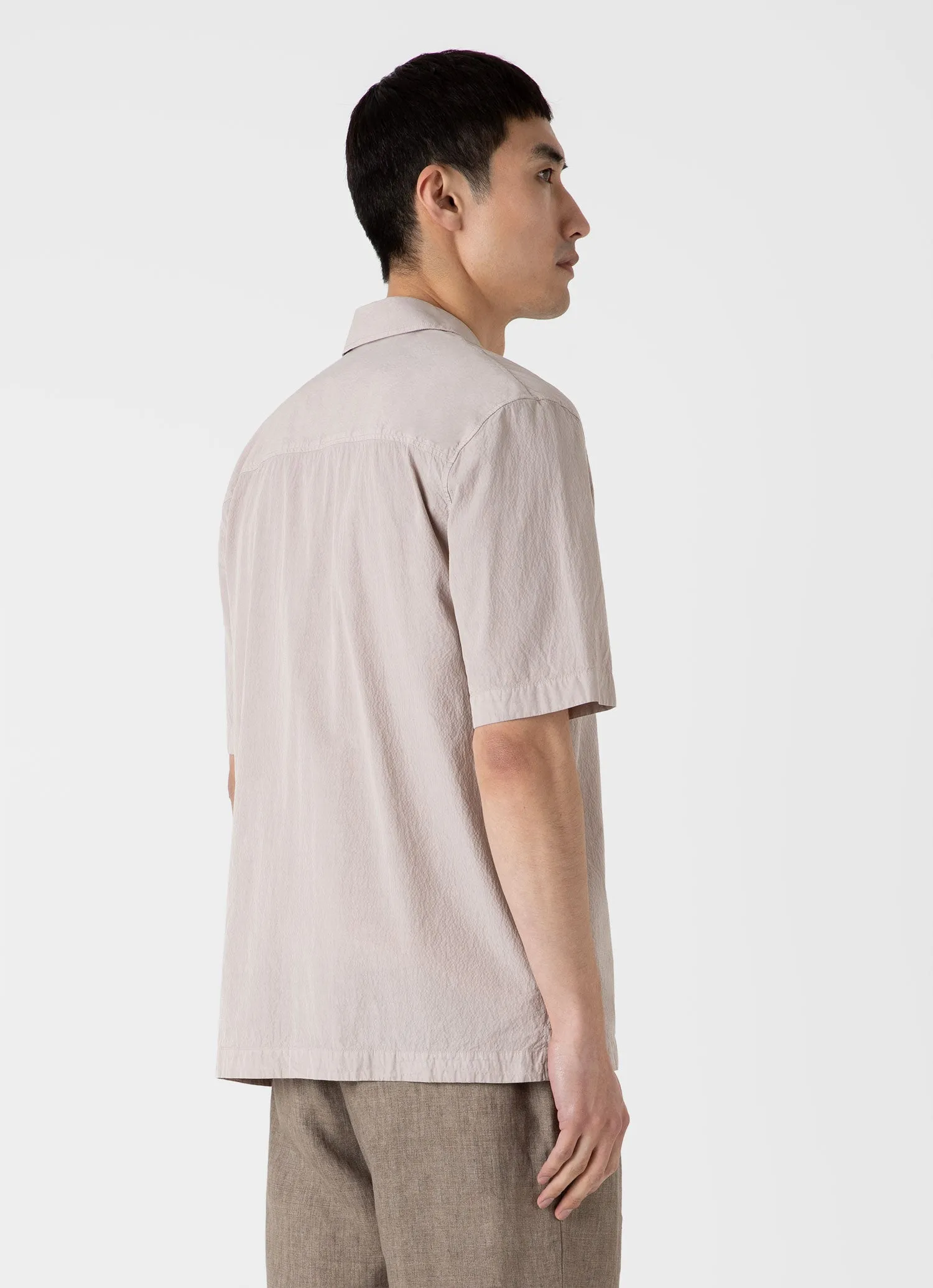 Men's Seersucker Camp Collar Shirt in Light Sand sold by Sunspel product image thumbnail 5