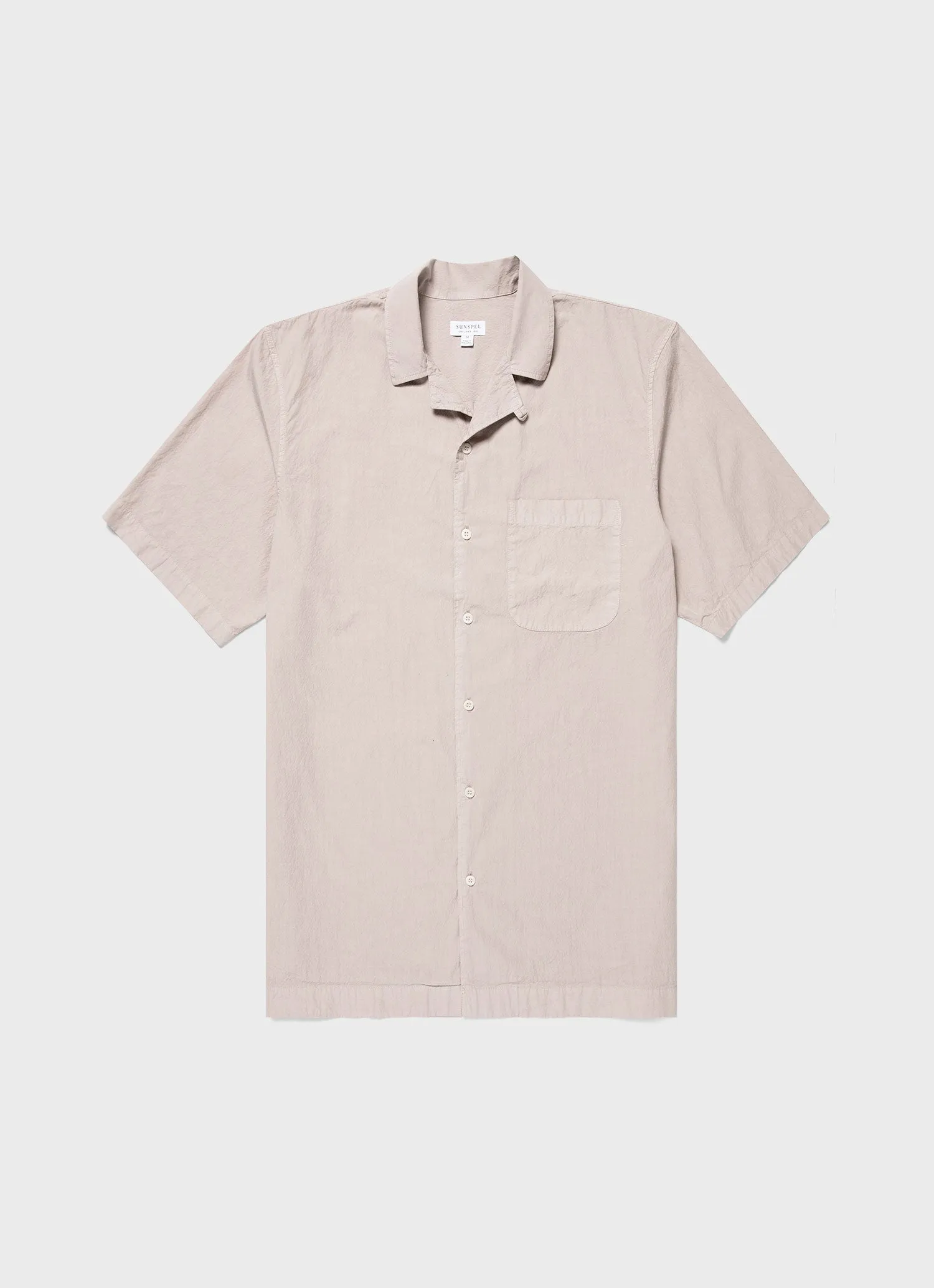Men's Seersucker Camp Collar Shirt in Light Sand sold by Sunspel